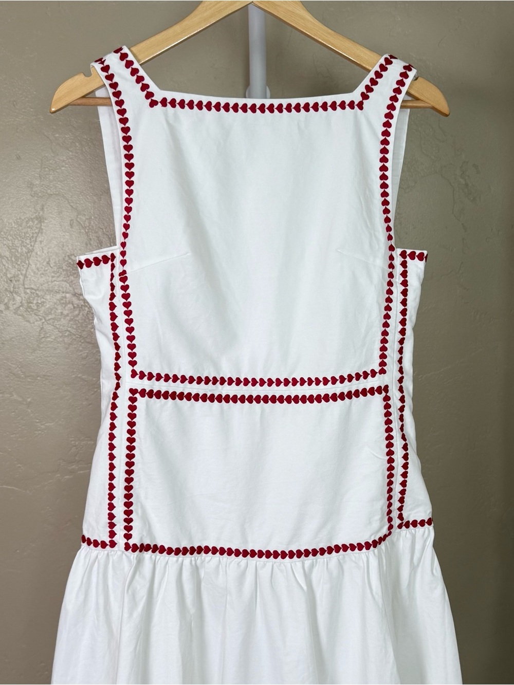 Commense White Red Heart Embroidered Trim Cotton Maxi Dress Medium NWT Tie Back - Picture 6 of 12